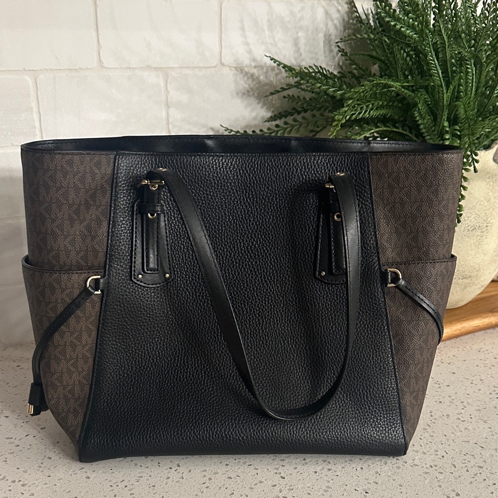 Michael Kors Black and Leopard-Print Studded Tote - Picture 3 of 5